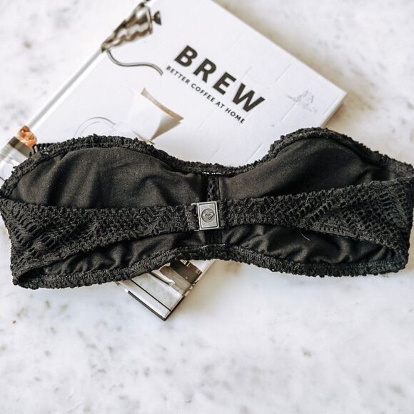 Roxy Crochet Ruffle Black Diamond Lace Bandeau Bikini Swim Top - Picture 4 of 8